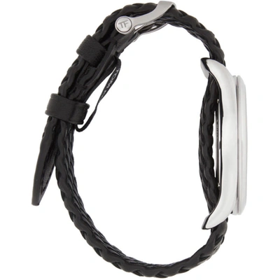 Shop Tom Ford Silver & Black Leather 002 Watch In Black Braid