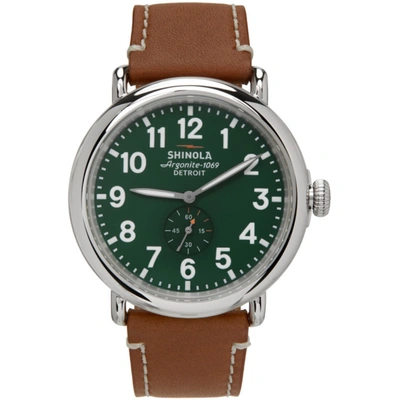 Shop Shinola Silver & Green 'the Runwell' 47 Mm Watch