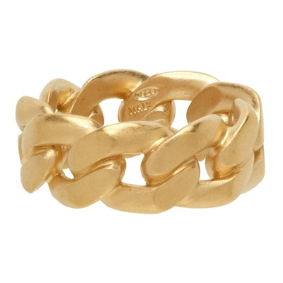 Shop Maison Margiela Gold Semi-polished Chain Ring In 950 Yellow Gold Plat