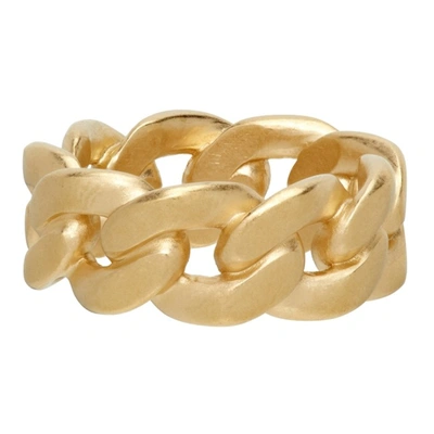 Shop Maison Margiela Gold Semi-polished Chain Ring In 950 Yellow Gold Plat