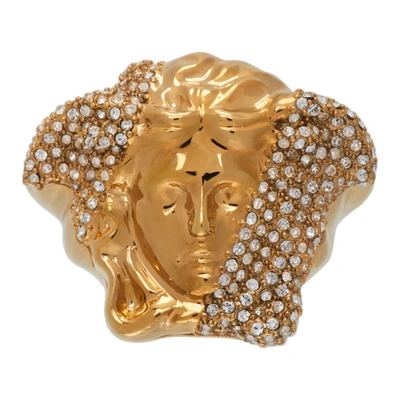 Shop Versace Gold Crystal Medusa Ring In Kcvo Gldblk