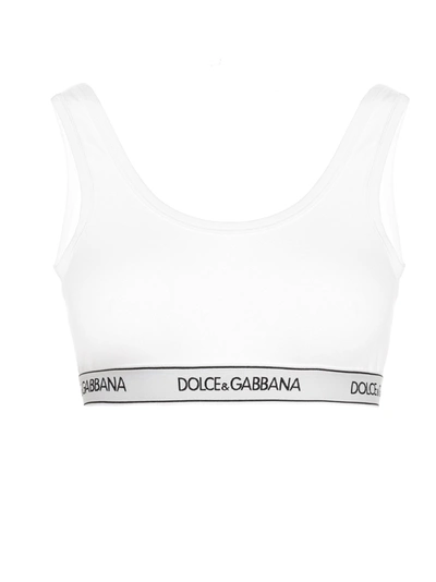 Shop Dolce & Gabbana Logo Band Sports Bra In White