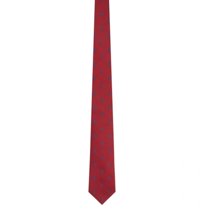 Shop Alexander Mcqueen Red & Blue Silk Skull Polka Dots Tie In 6268 Lacquer/blue