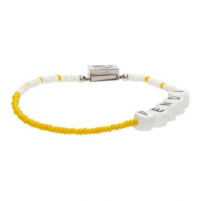 Shop Fendi Yellow & White Beaded 'forever ' Bracelet In F1dzl Palla