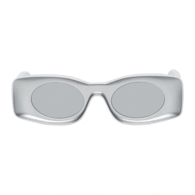 Shop Loewe Silver & White Paula's Ibiza Square Sunglasses In 20c Silver