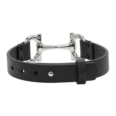 Shop Ferragamo Black Horsebit Bracelet In 001 Black/pld Lucido