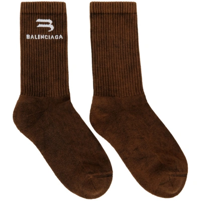 Shop Balenciaga Brown Bleached Tennis Socks In 1077 Black/white