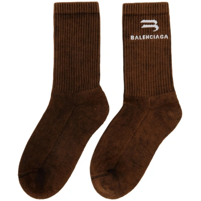 Shop Balenciaga Brown Bleached Tennis Socks In 1077 Black/white