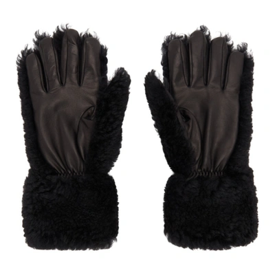 Shop Bottega Veneta Black Shearling Gloves In 1000 Black