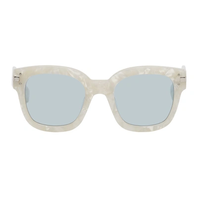 Shop Amiri Silver & Blue Classic Logo Sunglasses In Pearl / Blue