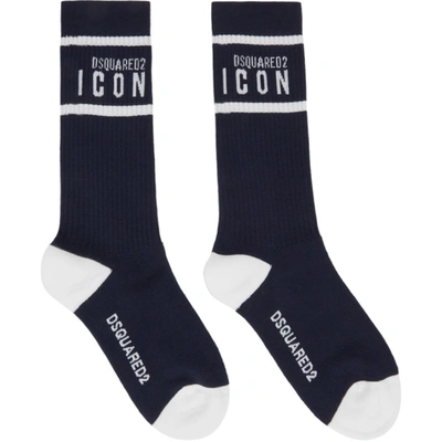 Shop Dsquared2 Navy 'icon' Tennis Socks In 417 Navy