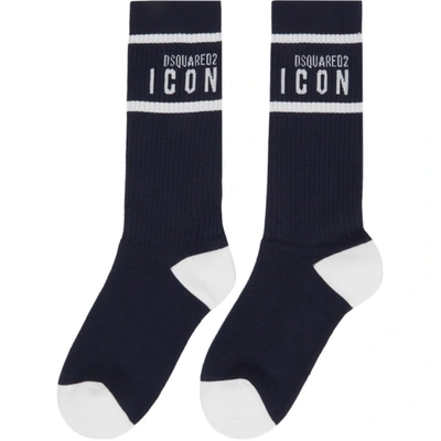 Shop Dsquared2 Navy 'icon' Tennis Socks In 417 Navy