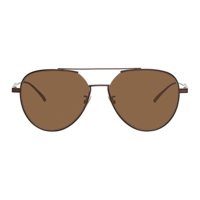Shop Bottega Veneta Brown Metal Aviator Sunglasses In 015 Brown