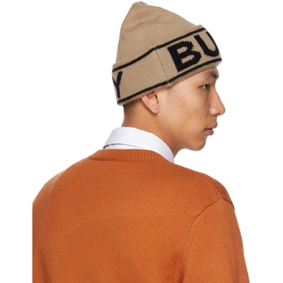 Shop Burberry Beige Knit Cashmere Logo Beanie In Archive Bei