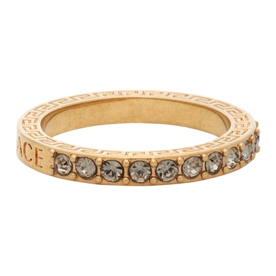 Shop Versace Gold & Black Embedded Band Ring In K41t Gold