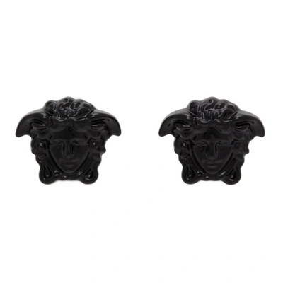 Shop Versace Black 'la Medusa' Stud Earrings In Kvo41 Black/gold