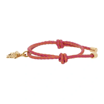 Shop Versace Pink & Orange Braided Leather Medusa Bracelet In 2o15v Red
