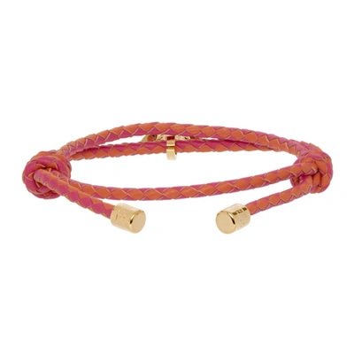 Shop Versace Pink & Orange Braided Leather Medusa Bracelet In 2o15v Red