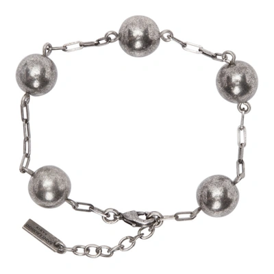 Shop Saint Laurent Silver Beaded Chain Bracelet In 8142 Brass