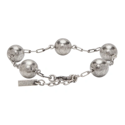 Shop Saint Laurent Silver Beaded Chain Bracelet In 8142 Brass