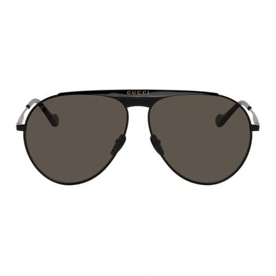 Shop Gucci Black Aviator Sunglasses In 004 Black