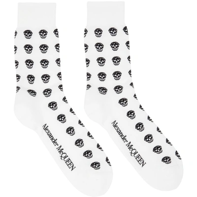 Shop Alexander Mcqueen White & Black Skull Sport Short Socks In 9060 White/black