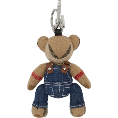 Shop Burberry Beige Thomas Bear In Denim Keychain In Archive Bei