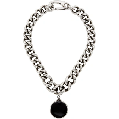 Shop Alexander Mcqueen Silver & Black Oversized Chain Hook Necklace In 1060 A.silver/black