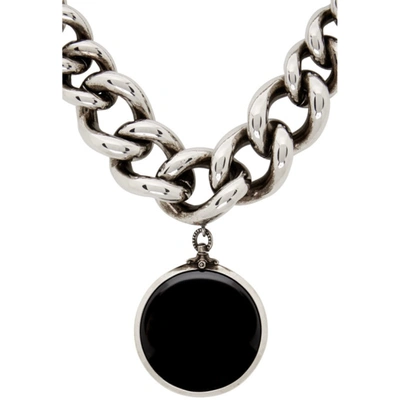 Shop Alexander Mcqueen Silver & Black Oversized Chain Hook Necklace In 1060 A.silver/black