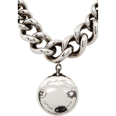 Shop Alexander Mcqueen Silver & Black Oversized Chain Hook Necklace In 1060 A.silver/black