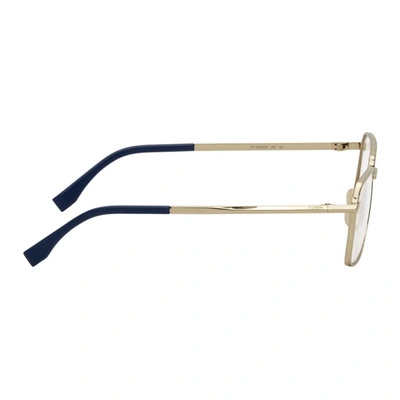 Shop Fendi Gold & Blue 'ff' Rectangular Glasses In 0j5g Gold