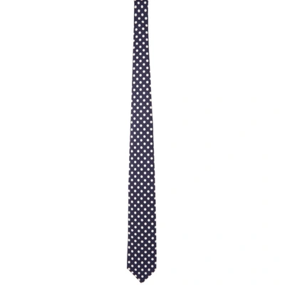 Shop Beams Navy & White Silk Dot Print Tie In Navy Big 90