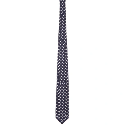 Shop Beams Navy & White Silk Dot Print Tie In Navy Big 90