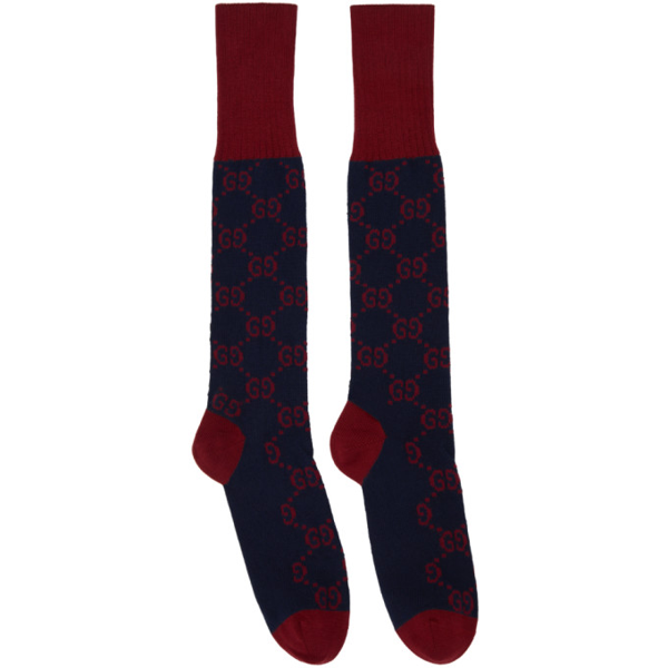 Arrangement Ti excitation Gucci Navy & Red Gg Print Socks In 4174 Navy/r | ModeSens
