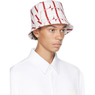 Shop Valentino White & Red 'vltn' Times Bucket Hat In Cg9 Bianco Ottico/ro