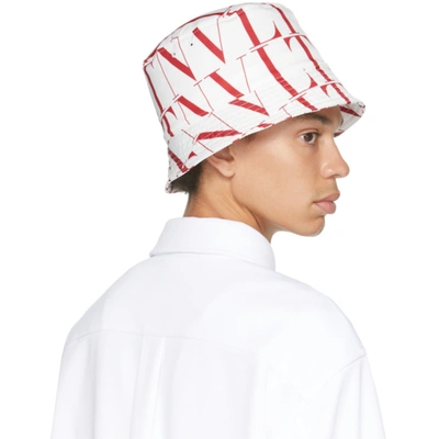 Shop Valentino White & Red 'vltn' Times Bucket Hat In Cg9 Bianco Ottico/ro