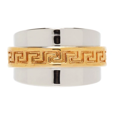 Shop Versace Silver Greca Ring