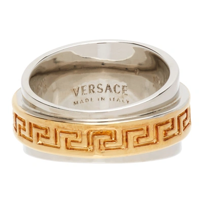 Shop Versace Silver Greca Ring