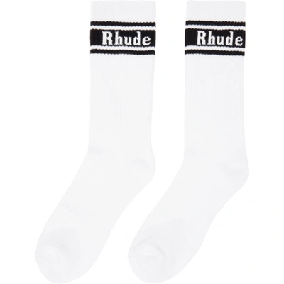 Shop Rhude White & Black Stripe Logo Socks In White/black0128