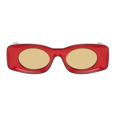 Shop Loewe Red & Black Paula's Ibiza Square Sunglasses In 01g Red