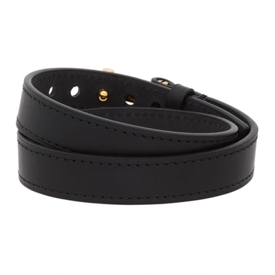 Shop Tom Ford Black Leather T-lock Wrap Bracelet In Blg Blkgld