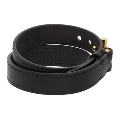 Shop Tom Ford Black Leather T-lock Wrap Bracelet In Blg Blkgld