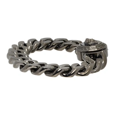 Shop Versace Gunmetal Medusa Chain Bracelet In D00e Silver