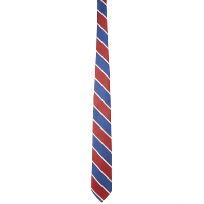 Shop Beams Navy & Red Silk Stripe Tie In N/r/w 79
