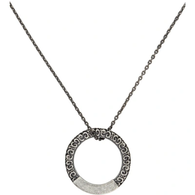 Shop Maison Margiela Gunmetal Semi-polished Ring Necklace In 952 Argento Vecchio