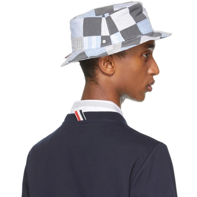 Shop Thom Browne Grey & Blue Patchwork Bucket Hat In 035 Medgrey
