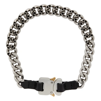 Shop Alyx Silver Leather Details Chain Necklace In Gry0002 Silver