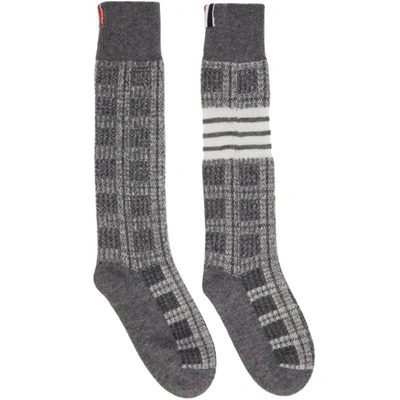 Shop Thom Browne Grey Windowpane Check 4-bar Socks In 982 Tonalgr