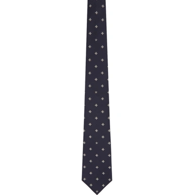 Shop Gucci Navy Silk Bee Pattern Tie In 4078 Mid.ni