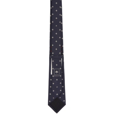 Shop Gucci Navy Silk Bee Pattern Tie In 4078 Mid.ni